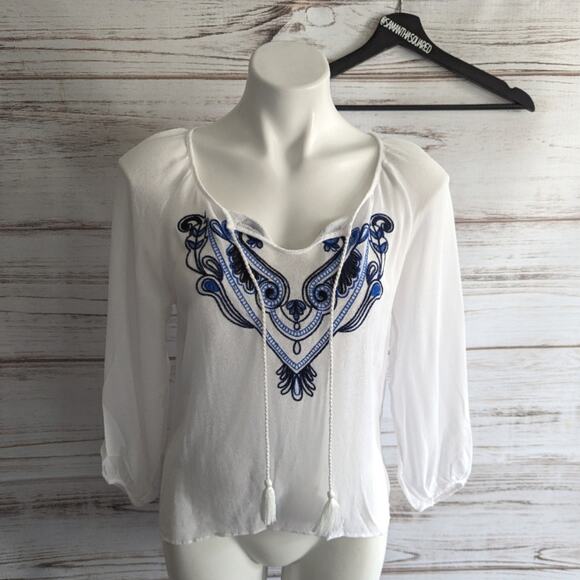 Sanctuary Semi Sheer Blue Embroidered Boho Blouse sz Small - Picture 1 of 7